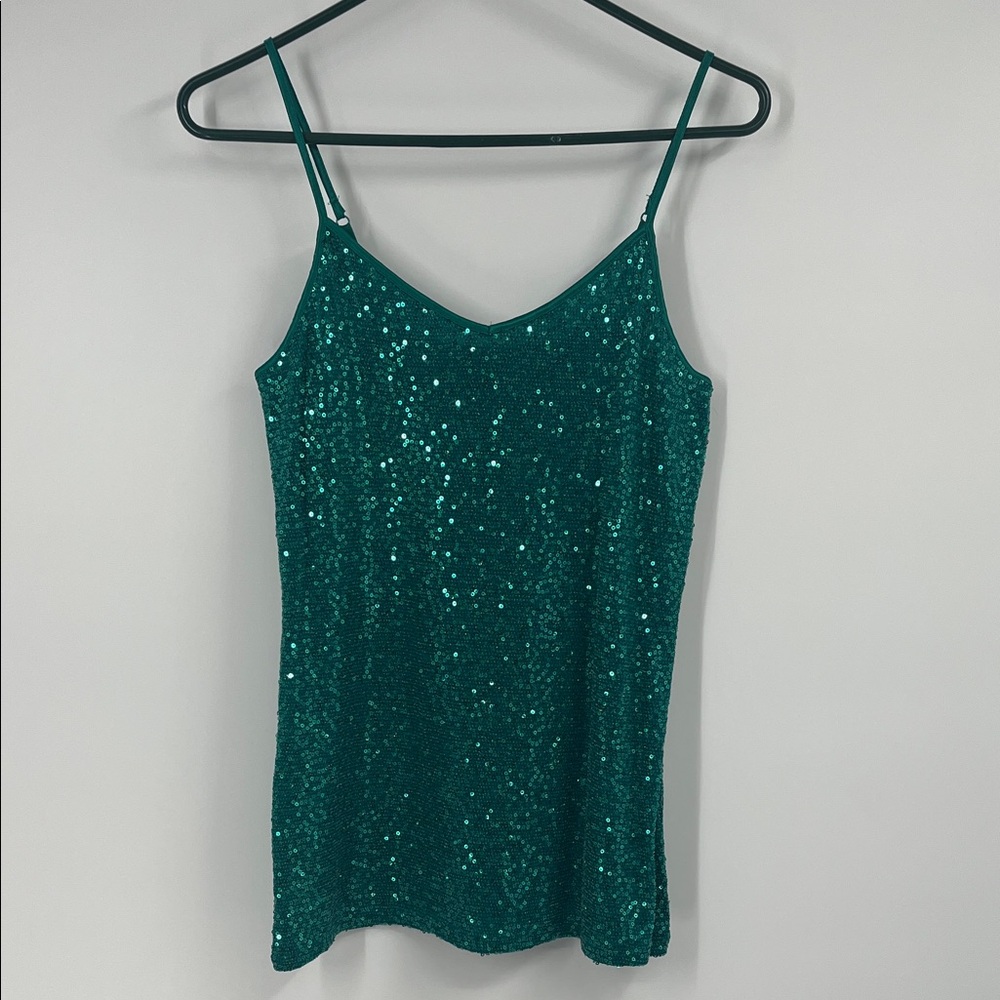 Express Y2K Teal Green Sequin Tank Top Size Small